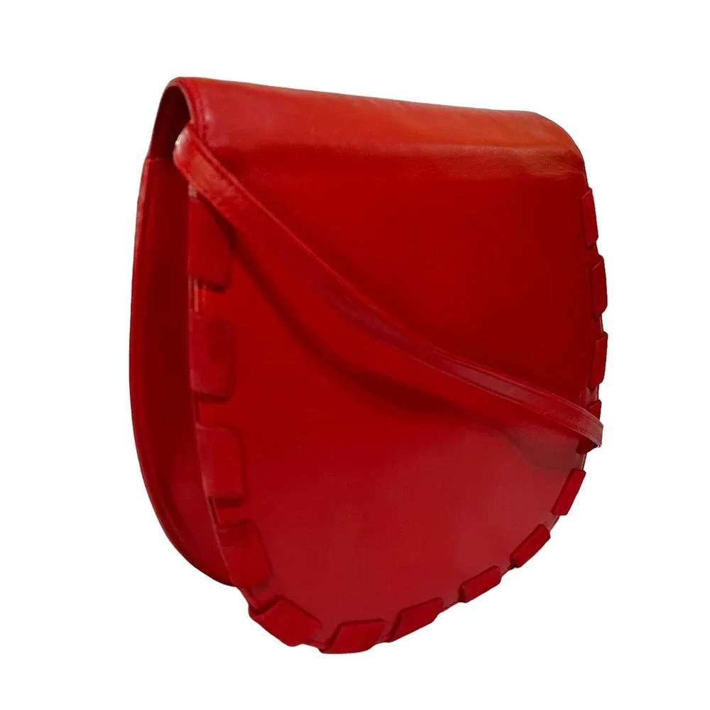 Valentino Garavani Vintage Red Leather Suede Whipstitch Luxury Saddle Bag - Picture 15 of 16